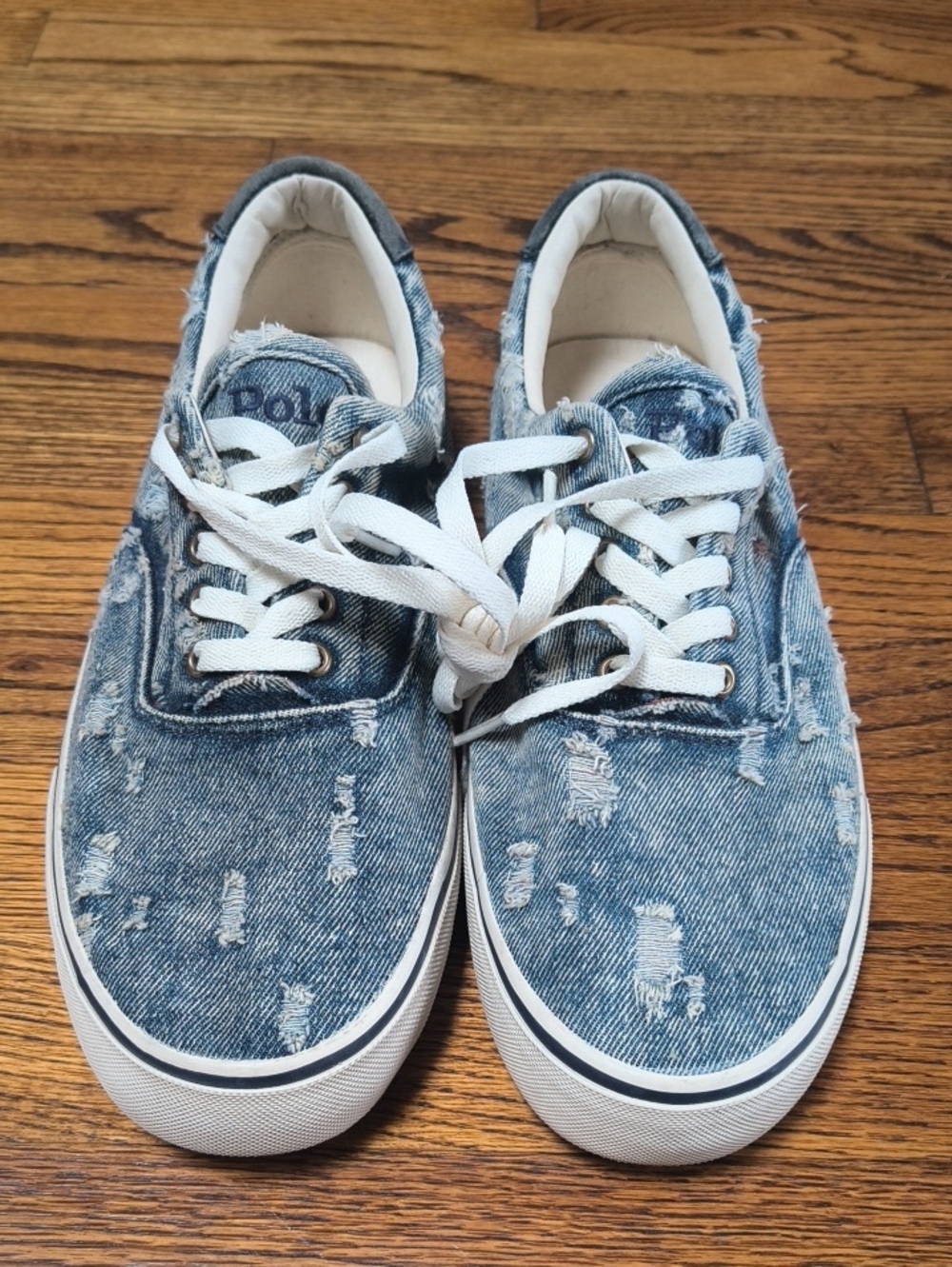 Polo by Ralph Lauren Distressed Denim Lace-Up Sneakers in Blue